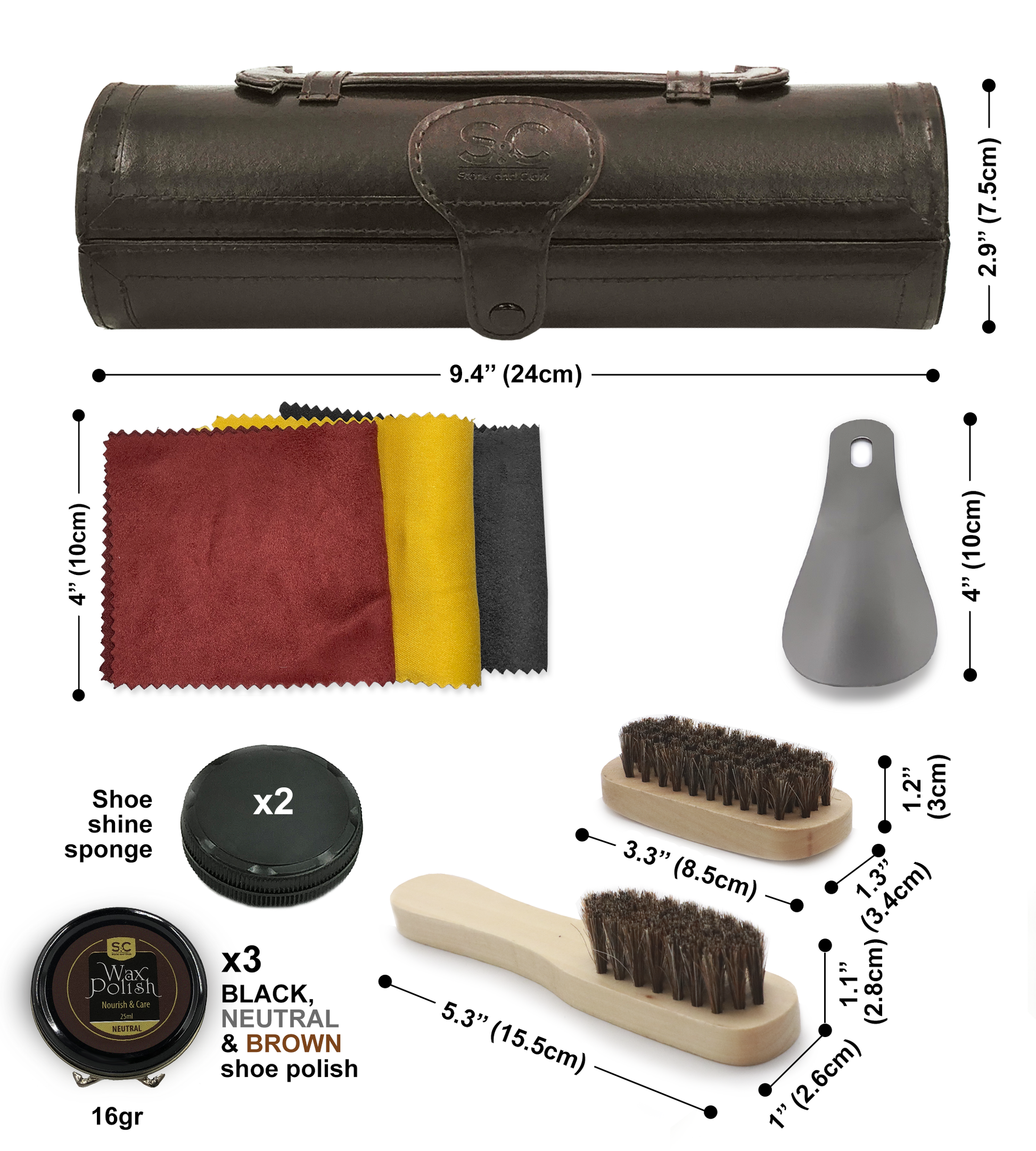 Stone and Clark Deluxe Horse Hair Shoe Brush Set