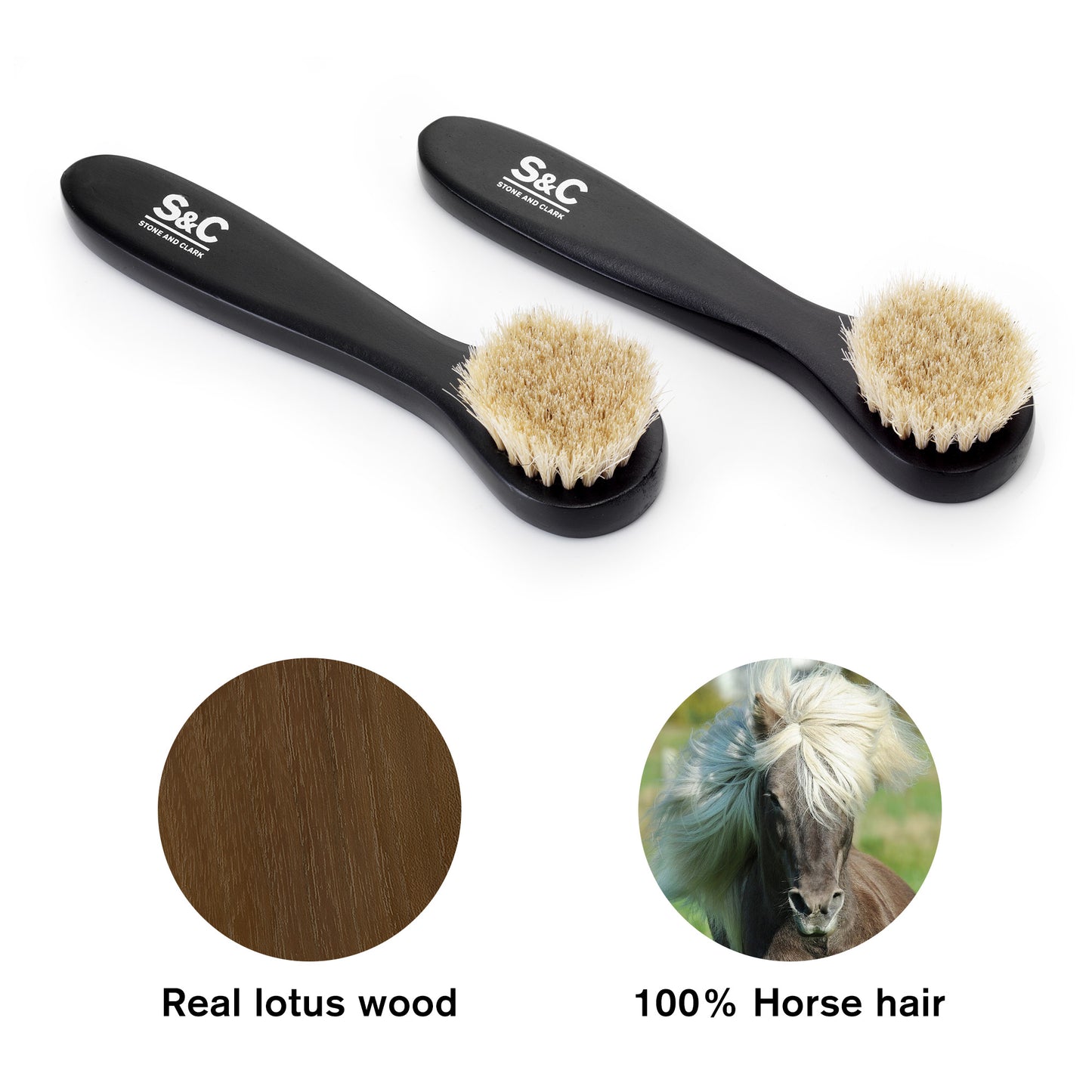 Stone and Clark Deluxe Horse Hair Shoe Brush Set - Brown